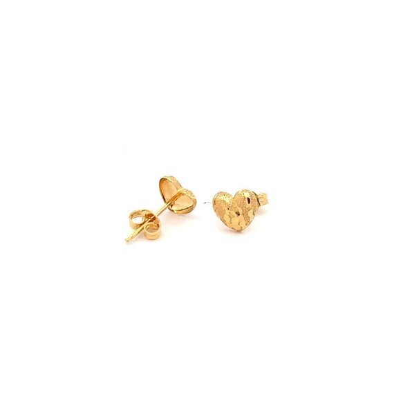 18K Yellow Gold Earrings Heart Stud Textured Small 1.04 grams - Picture 10 of 12